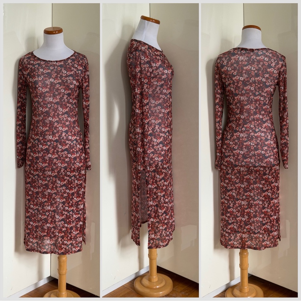 Nasty Gal Sheer Mesh Microfloral MIDI Dress sz 4